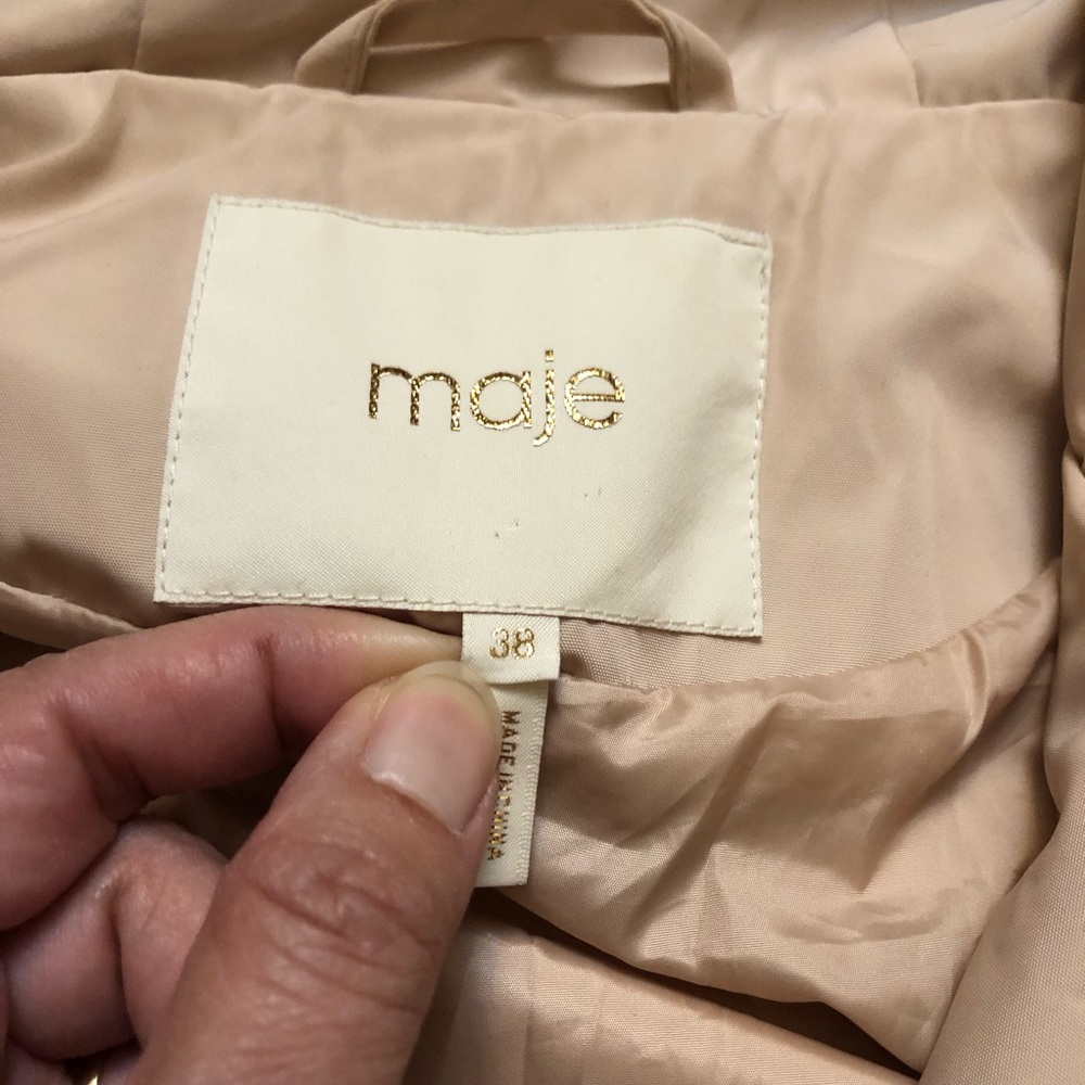 Maje Banela Colorblock Hooded Zip Up Beige Windbreaker Jacket size 38 (8 US) - Picture 2 of 14